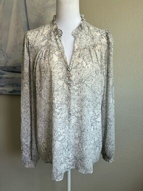 Joie Cream & Gold Paisley Print Long Sleeve Blouse